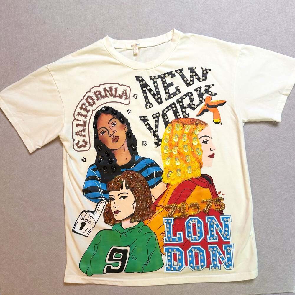 Pastel Women’s Sequin Graphic Tee Size S White